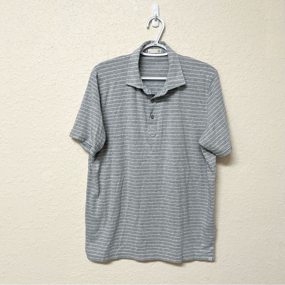 Tasc Performance Polo Shirt Mens Gray Stripe Organic Cotton Viscose Bamboo Sz L